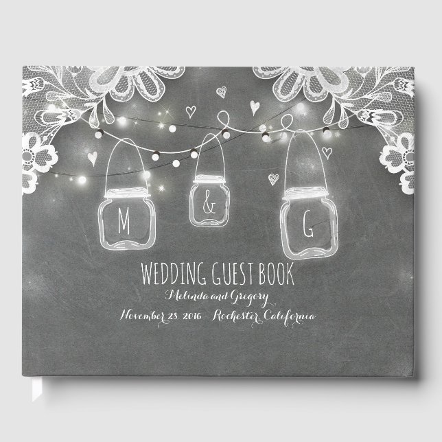 Livre D'or Lace Chalkboard Mason Jar Lights Russe Mariage (Recto)