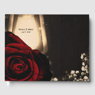 Livre D'or Lanterne Rustique Glow Fleurs Roses Rouges Mariage