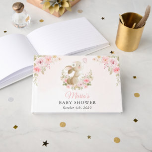 Livre D'or Lapin Mignon, Papillon, Fleurs Roses, Baby Shower