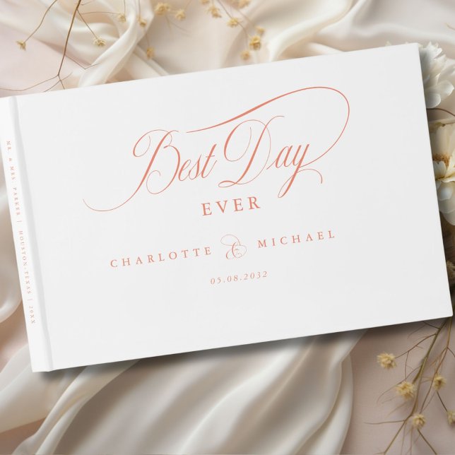 Livre D'or LE MEILLEUR JOUR JAMAIS ! Élégant, Mariage (BEST DAY EVER! Elegant, White, Wedding Guest Book with your name and date. Scripted Font.)