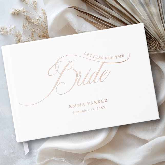Livre D'or Lettres à la mariée, blanc, Rose-or- (Personalized, Letters to the Bride, White, Rose-Gold- Foil Guest Book for your Bridal Shower. )