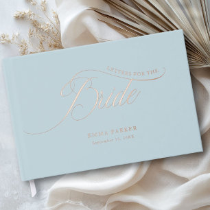 Livre D'or Lettres à la mariée, bleu poudreux, Rose-or-
