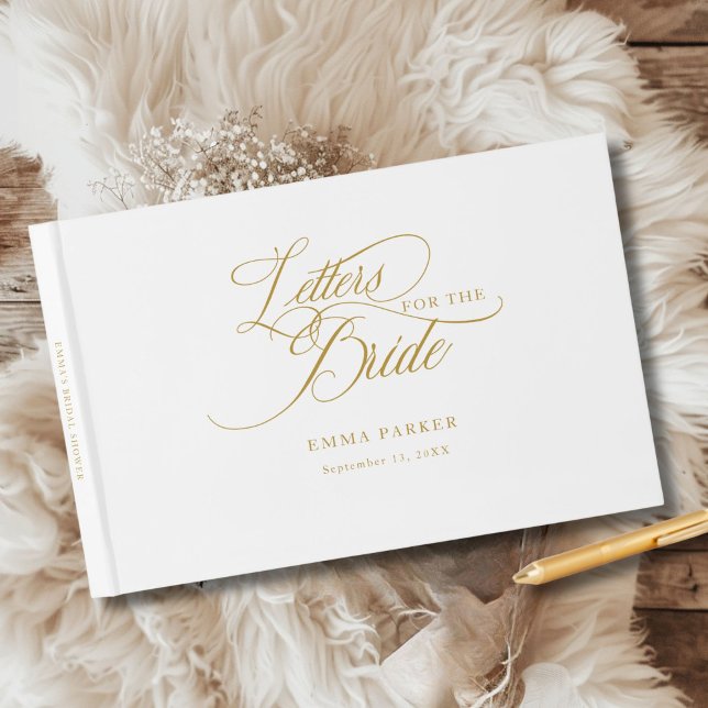 Livre D'or Lettres à la mariée, Moderne, Élégant, Blanc (Letters to the Bride, Modern, Elegant, White Guest Book, personalized with your name and date.)