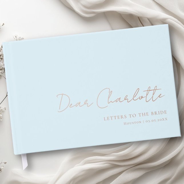 Livre D'or Lettres à la mariée ! Police minimale, écriture ma (Letters to the Bride! Minimal, Handwriting Font Foil Guest Book with your name, date & text.)