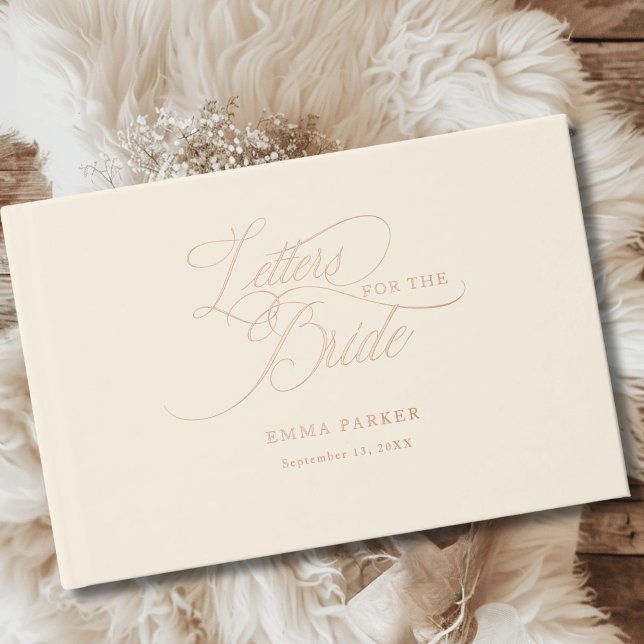 Livre D'or Lettres à la mariée, Rose-or-huile, Beige (Letters to the Bride, Rose-Gold-Foil, Beige Guest Book)