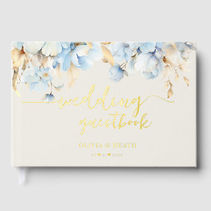 Livre D'or Lien ivoire Dusty Blue Floral Mariage