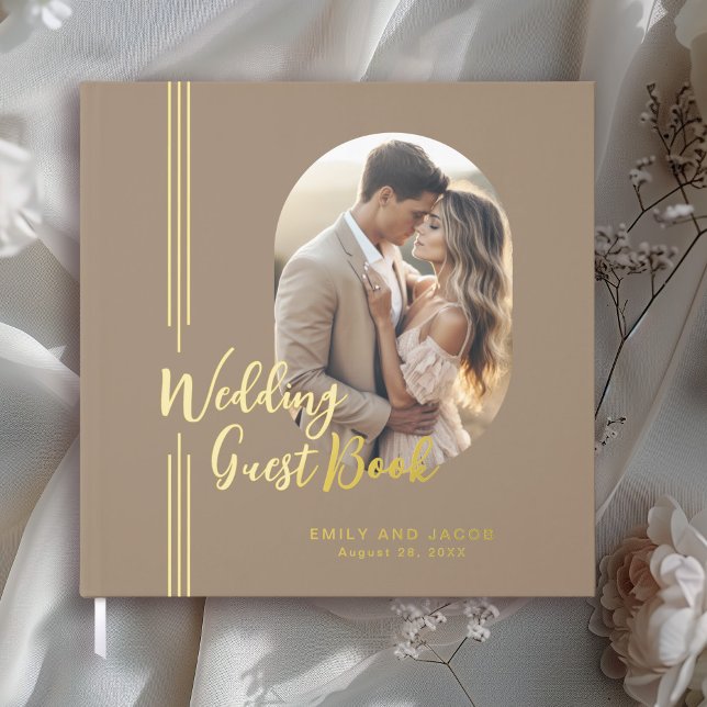 Livre D'or Lignes simples et élégantes Mariage photo ovale (Real gold foil details!)
