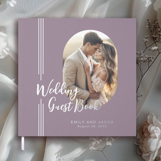 Livre D'or Lignes simples et élégantes Oval Photo Mariage Liv (Real gold foil accents! Shown here in white gold (silver).)