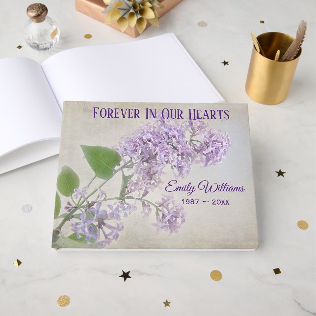 Livre D'or Lilac Flowers For Memorial Service (Recto ouvert)