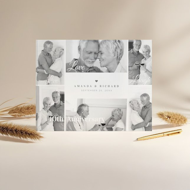 Livre D'or Live, Love, Laugh Black & White Photo Anniversaire (Live, Love, Laugh Black & White Photo Anniversary Guest Book)
