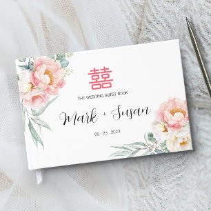 Livre D'or Livret de mariage chinois avec pivoines d'eucalypt