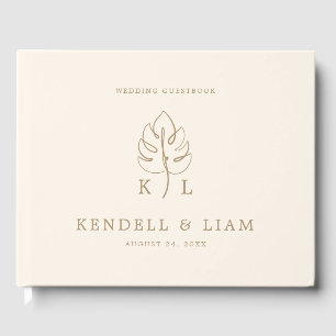 Livre D'or Logo du Mariage Monogramme Monstera Personnalisé