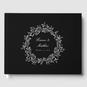 Livre D'or Logo noir élégant Couple Botanique Wreath