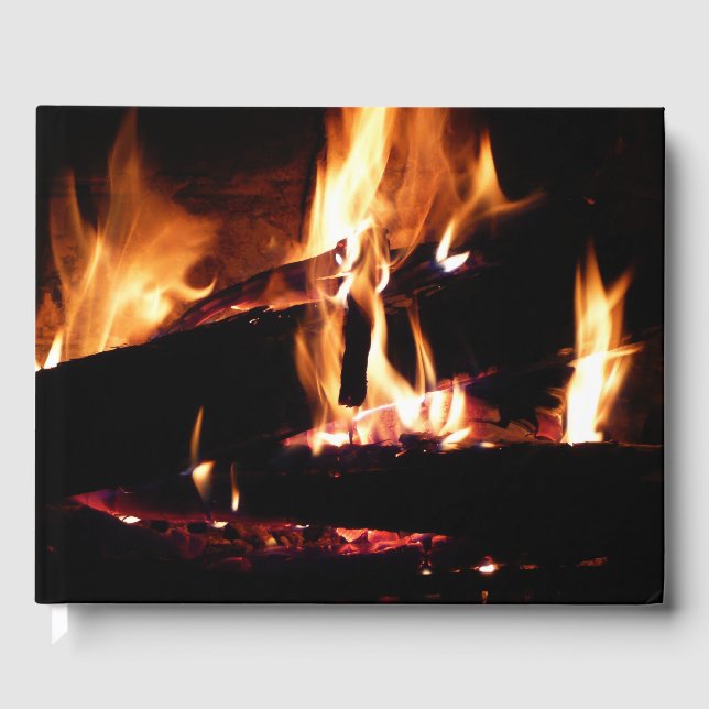 Livre D'or Logs dans la cheminée Photographie de feu chaud (Recto)