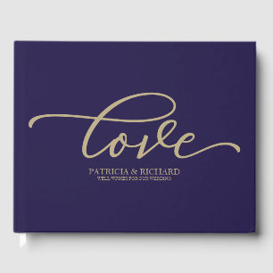 Livre D'or Love Chic Gold Script Mariage bleu marine
