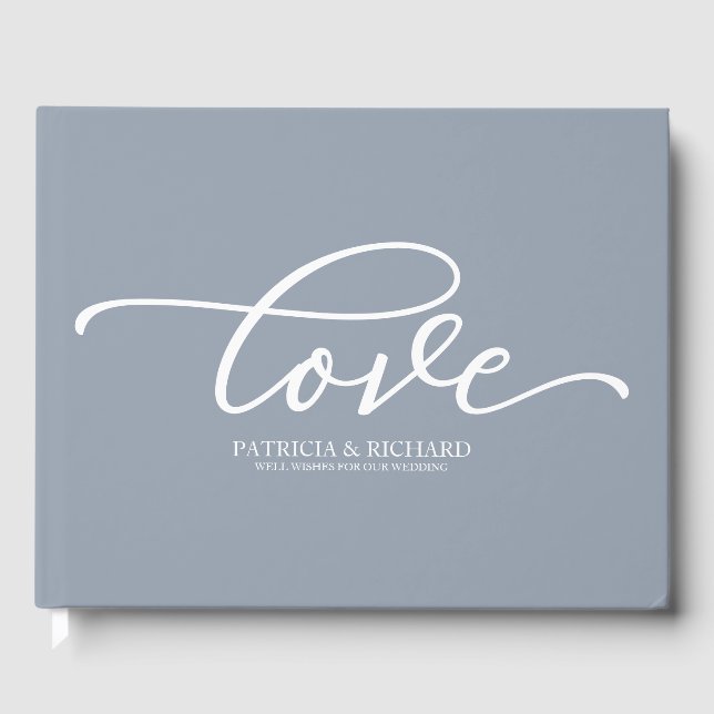 Livre D'or Love Chic Script Dusty Mariage bleu (Recto)