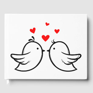 Livre D'or Lovebirds & Coeurs Rouge Et Blanc - Mariage