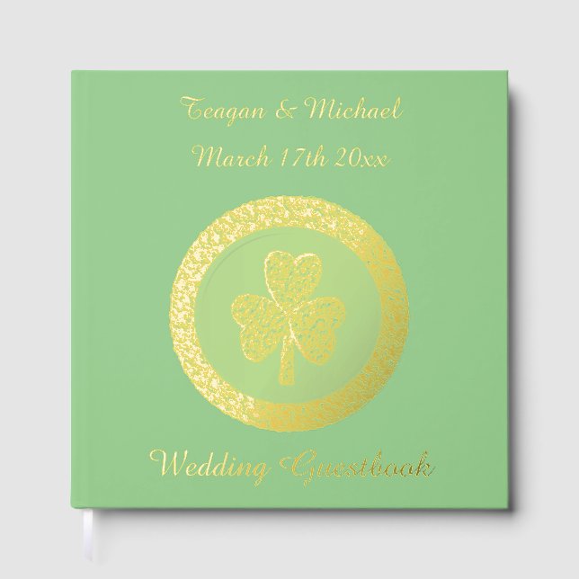Livre D'or Lucky Irish Shamrock Gold Coin Mariage personnalis (Recto)