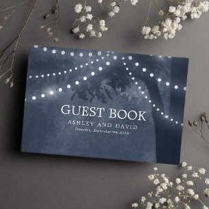 Livre D'or Lumières de Noël Bleu Marine Arbre Rustique Mariag