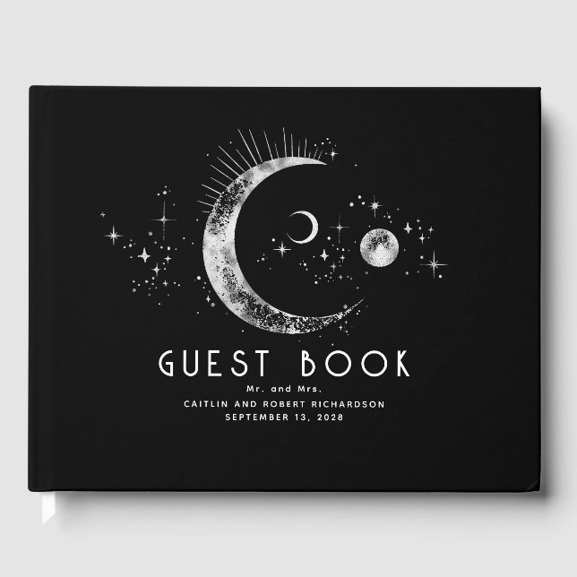 Livre D'or Lune croissante Nuit étoilée Mariage céleste (Recto)