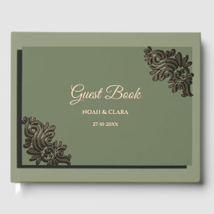 Livre D'or Luxe Moderne Sage vert & or métal