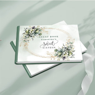 Livre D'or Luxe Sweet 16 boho vert sauge eucalyptus or