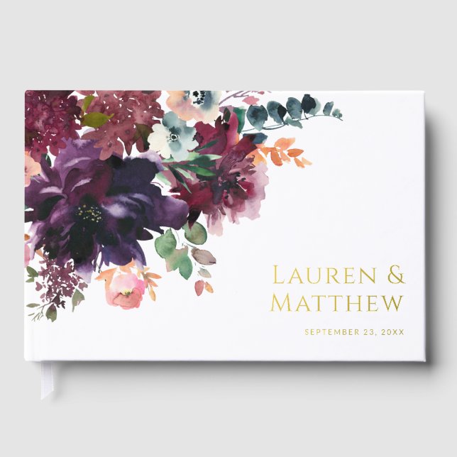 Livre D'or Luxueux Mariage floral d'aquarelle noire (Recto)