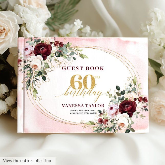Livre D'or Luxury Boho Marsala Gold Floral 60th Birthday (Luxury Boho Marsala Gold Floral 60th Birthday)