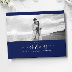 Livre D'or M. & Mme Elegant Script Mariage photo bleu marine