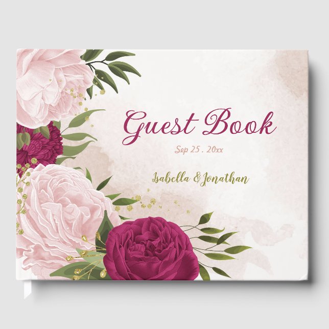 Livre D'or magenta fleurs roses verdure (Recto)