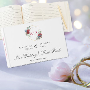 Livre D'or Magenta Rose Aquarelle Botanique Cimier Monogramme