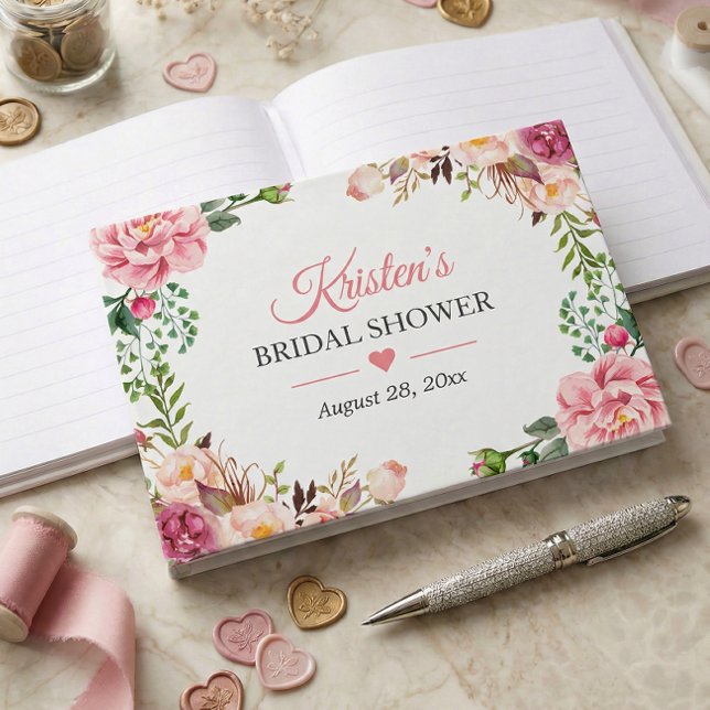 Livre D'or Magnifique Fête de Mariage Florale Rose Tendue (Créateur téléchargé)