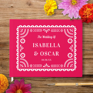 Livre D'or Magnifique Mariage rose chaud Picado Papel Orné