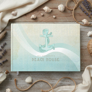 Livre D'or Maison de plage Ancre nautique & Corde Aqua Bleu I