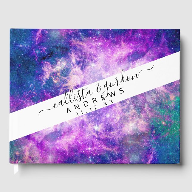 Livre D'or Majestic Teal Purple Starry Space Nebula (Recto)
