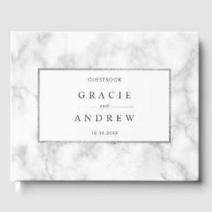 Livre D'or Marbre blanc moderne Mariage Parties scintillant e