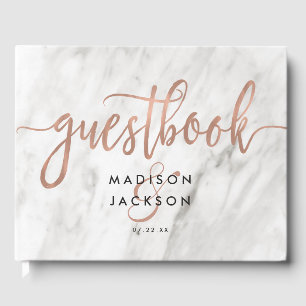 Livre D'or Marbre blanc & Rose Gold Moderne Mariage Monogramm