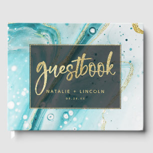 Livre D'or Marbre Turquoise à éclaboussure épaisse avec Maria