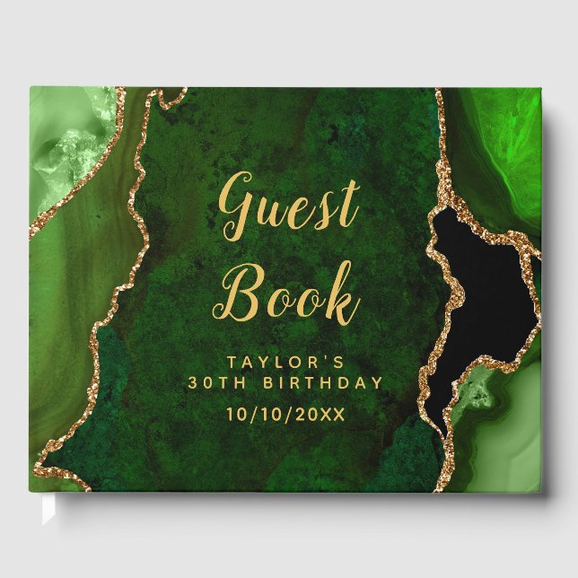 Livre D'or Marbre vert et or Agate Anniversaire (Recto)