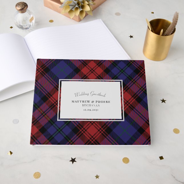 Livre D'or Mariage à carreaux rustiques tartan (Recto ouvert)