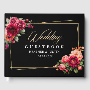 Livre D'or Mariage à fleurs noir rouge chic