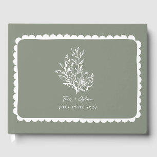 Livre D'or Mariage à galets fleuris Bouquet vert