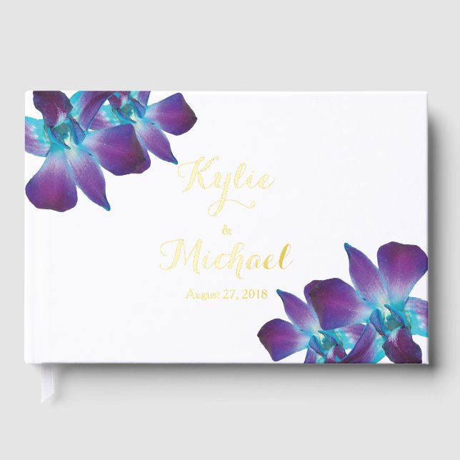 Livre D'or Mariage à huile réelle de Dendrobium bleu (Recto)