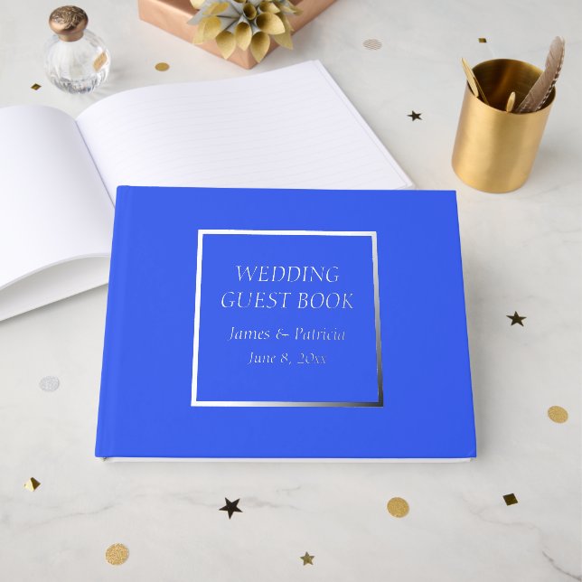 Livre D'or Mariage à lettrage stylisé bleu royal simple (Recto ouvert)