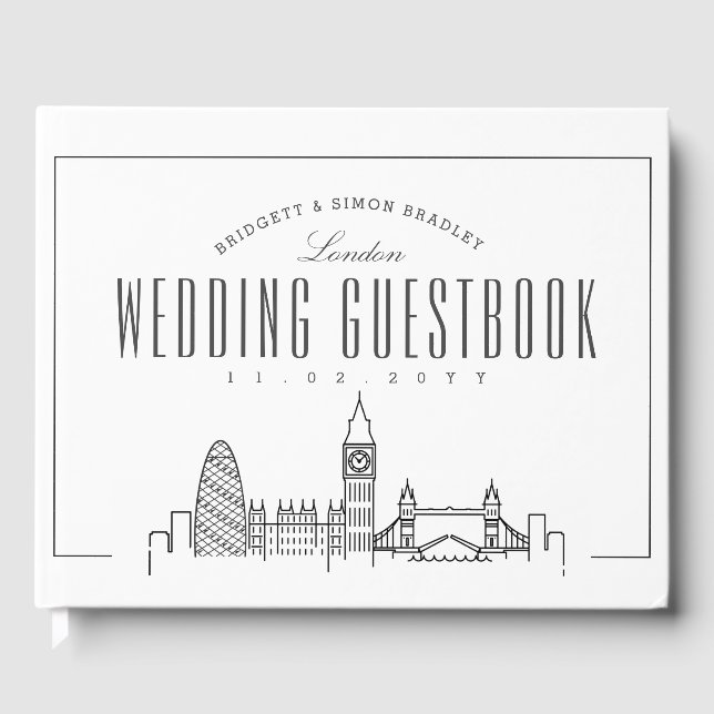 Livre D'or Mariage À Londres | Ligne Skyline Déco moderne (Recto)