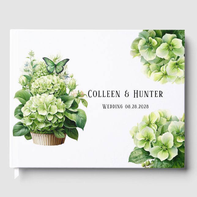 Livre D'or Mariage à papillon vert chic Hydrangea (Recto)