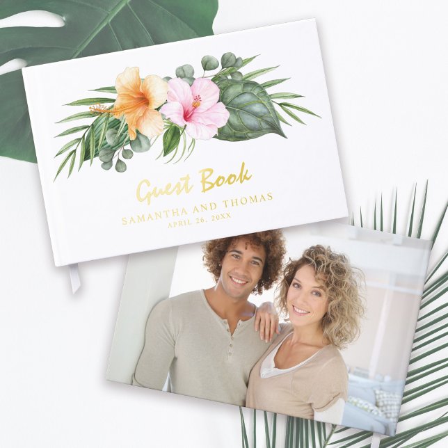 Livre D'or Mariage à thème tropical avec votre photo (Beautiful detailing with real gold foil!)