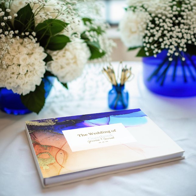 Livre D'or Mariage Abstrait bleu saphir (Sapphire Blue Abstract Wedding Guest Book.)