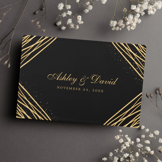 Livre D'or Mariage Abstrait géométrique noir et or (Créateur téléchargé)