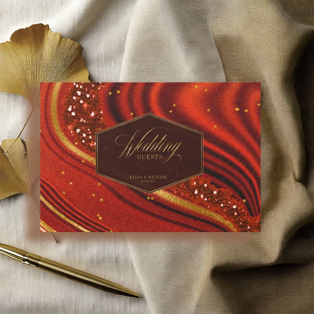 Livre D'or Mariage Agate Abstrait Hot Orange ID827 (Créateur téléchargé)